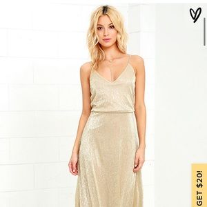 Lulu’s Friend Of The Glam Gold Maxi Dress